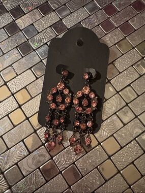 Pink Crystal Chandelier Drop Earrings - Women Accessories